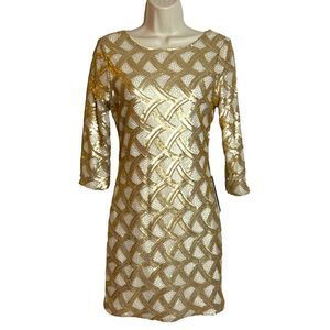 New As U Wish All Over Gold and Cream Sequin Dress Women's Large